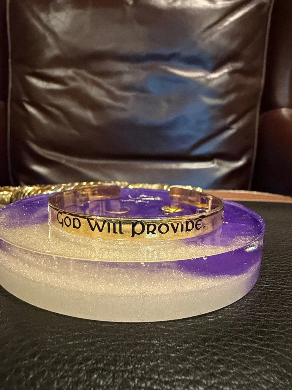 Hallmark Gold Tone Cuff Bracelet with Black Lettering